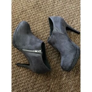 Gray Impo Heeled Ankle Booties Snake Print‎ Accents Side Zip Closure